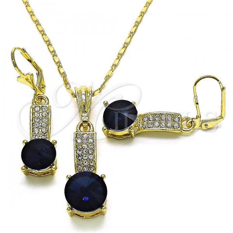 Oro Laminado Earring and Pendant Adult Set, Gold Filled Style with Sapphire Blue and White Crystal, Polished, Golden Finish, 10.351.0008.1