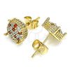 Oro Laminado Stud Earring, Gold Filled Style with Garnet and White Micro Pave, Polished, Golden Finish, 02.344.0084.1