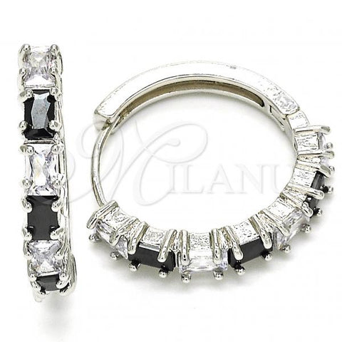 Rhodium Plated Huggie Hoop, with Black and White Cubic Zirconia, Polished, Rhodium Finish, 02.210.0089.11.25