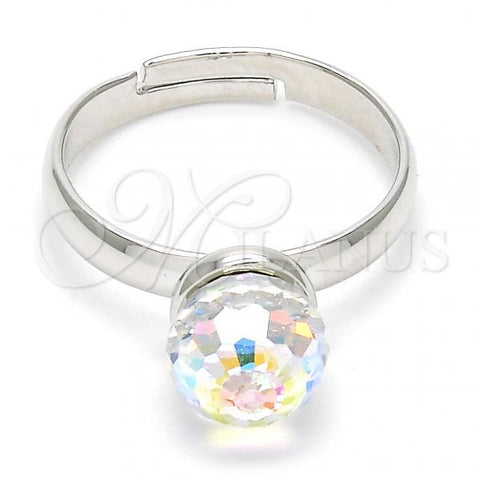 Rhodium Plated Multi Stone Ring, Ball Design, with Vitrail Light Swarovski Crystals, Polished, Rhodium Finish, 01.239.0006.2 (One size fits all)