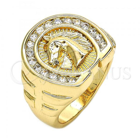 Oro Laminado Mens Ring, Gold Filled Style Horse Design, with White Cubic Zirconia, Polished, Golden Finish, 01.316.0001.11 (Size 11)