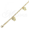 Oro Laminado Charm Anklet , Gold Filled Style Butterfly Design, Diamond Cutting Finish, Golden Finish, 03.63.2197.10