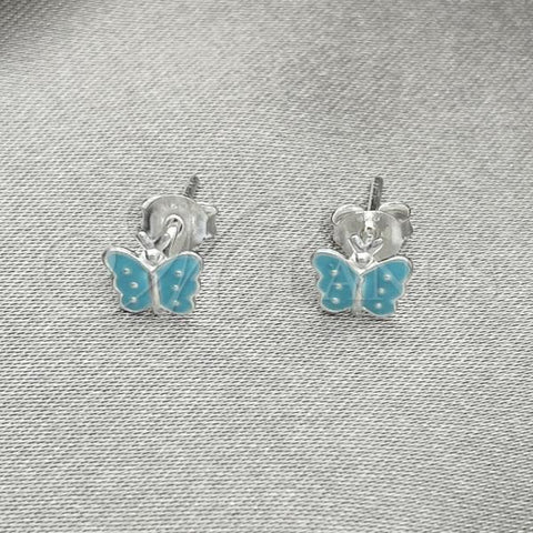 Sterling Silver Stud Earring, Butterfly Design, Light Blue Enamel Finish, Silver Finish, 02.406.0025.02