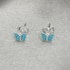 Sterling Silver Stud Earring, Butterfly Design, Light Blue Enamel Finish, Silver Finish, 02.406.0025.02