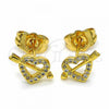 Oro Laminado Stud Earring, Gold Filled Style Heart Design, with White Cubic Zirconia, Polished, Golden Finish, 02.344.0032