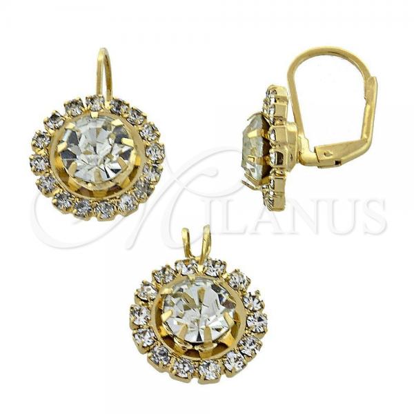 Oro Laminado Earring and Pendant Adult Set, Gold Filled Style with White Cubic Zirconia, Golden Finish, 5.057.010