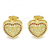 Oro Laminado Stud Earring, Gold Filled Style Heart Design, with Garnet Micro Pave, Polished, Golden Finish, 02.156.0468.2