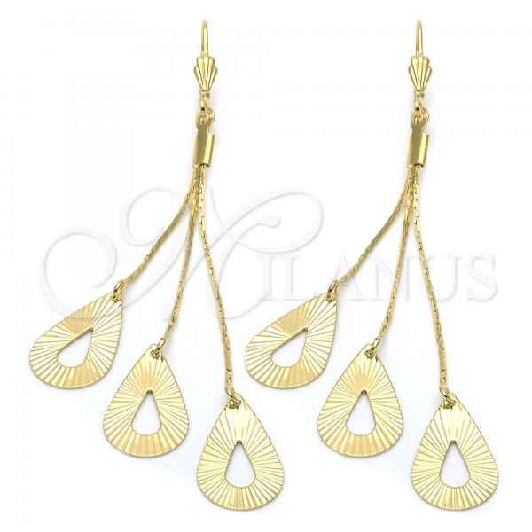 Oro Laminado Long Earring, Gold Filled Style Teardrop Design, Golden Finish, 5.083.009