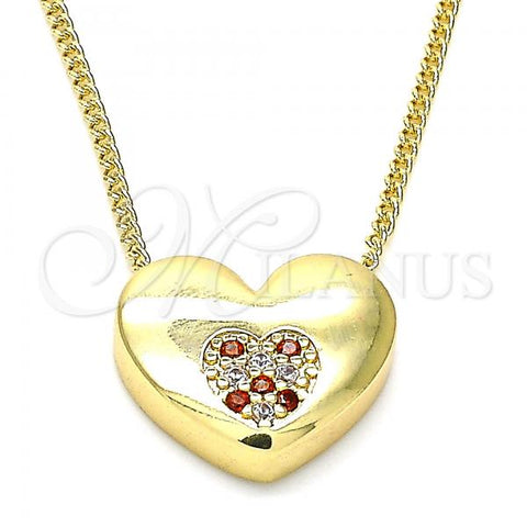 Oro Laminado Pendant Necklace, Gold Filled Style Heart Design, with Garnet and White Micro Pave, Polished, Golden Finish, 04.156.0382.1.20