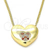 Oro Laminado Pendant Necklace, Gold Filled Style Heart Design, with Garnet and White Micro Pave, Polished, Golden Finish, 04.156.0382.1.20