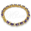 Oro Laminado Tennis Bracelet, Gold Filled Style Cluster Design, with Amethyst and White Cubic Zirconia, Polished, Golden Finish, 03.206.0004.07