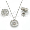 Sterling Silver Earring and Pendant Adult Set, Flower Design, with White Cubic Zirconia, Polished, Rhodium Finish, 10.174.0276