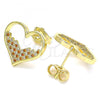 Oro Laminado Stud Earring, Gold Filled Style Heart Design, with Garnet and White Micro Pave, Polished, Golden Finish, 02.156.0523.1