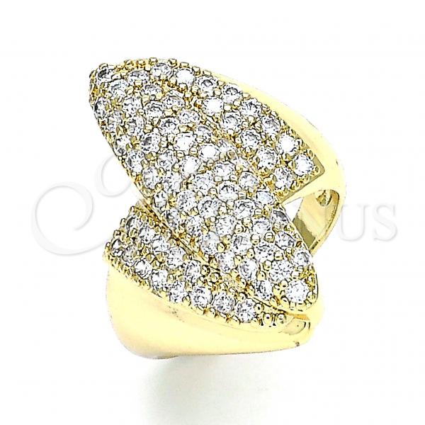 Oro Laminado Multi Stone Ring, Gold Filled Style with White Micro Pave, Polished, Golden Finish, 01.266.0042.08