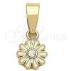 Oro Laminado Fancy Pendant, Gold Filled Style Flower Design, with White Crystal, Pink Enamel Finish, Golden Finish, 05.163.0074.1