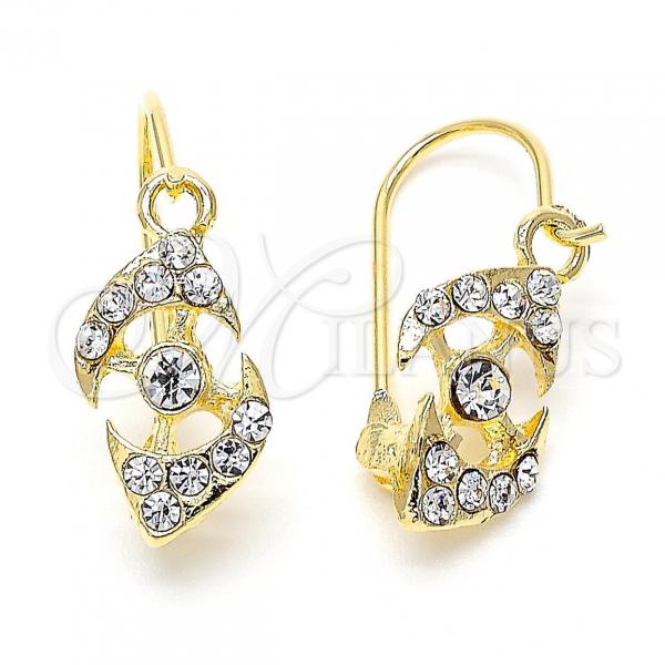 Oro Laminado Huggie Hoop, Gold Filled Style with White Crystal, Polished, Golden Finish, 02.164.0030