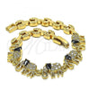 Oro Laminado Fancy Bracelet, Gold Filled Style Elephant Design, with Black and White Cubic Zirconia, Polished, Golden Finish, 03.210.0067.4.08