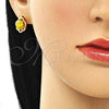 Oro Laminado Stud Earring, Gold Filled Style Teardrop Design, with Yellow Cubic Zirconia, Polished, Golden Finish, 02.213.0232