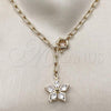 Oro Laminado Fancy Necklace, Gold Filled Style Flower and Rolo Design, with White Cubic Zirconia, Polished, Golden Finish, 04.63.1442.20