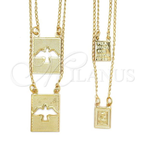 Oro Laminado Fancy Necklace, Gold Filled Style Holy Spirit Design, Polished, Golden Finish, 04.02.0018