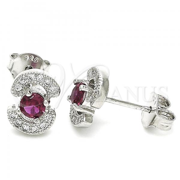 Sterling Silver Stud Earring, with Ruby and White Cubic Zirconia, Polished, Rhodium Finish, 02.369.0008.2