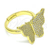 Oro Laminado Multi Stone Ring, Gold Filled Style Butterfly Design, with White Micro Pave, Polished, Golden Finish, 01.341.0049