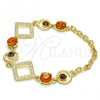 Oro Laminado Fancy Bracelet, Gold Filled Style Rolo Design, with Orange Cubic Zirconia and White Crystal, Polished, Golden Finish, 03.59.0068.08