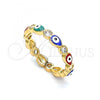 Oro Laminado Multi Stone Ring, Gold Filled Style Evil Eye and Teardrop Design, with White Crystal, Multicolor Enamel Finish, Golden Finish, 01.213.0003.2.07