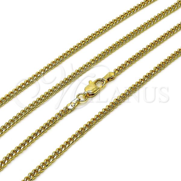 Oro Laminado Basic Necklace, Gold Filled Style Miami Cuban Design, Diamond Cutting Finish, Golden Finish, 04.63.1424.24