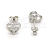 Sterling Silver Stud Earring, Heart and Flower Design, with White Cubic Zirconia, Polished,, 02.285.0054