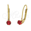 Oro Laminado Leverback Earring, Gold Filled Style with Garnet Cubic Zirconia, Polished, Golden Finish, 5.128.096