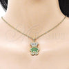 Oro Laminado Fancy Pendant, Gold Filled Style Teddy Bear and Baguette Design, with Green Cubic Zirconia and White Micro Pave, Polished, Golden Finish, 05.284.0020.3