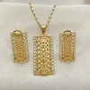 Oro Laminado Earring and Pendant Adult Set, Gold Filled Style with White Crystal, Polished, Golden Finish, 10.306.0020