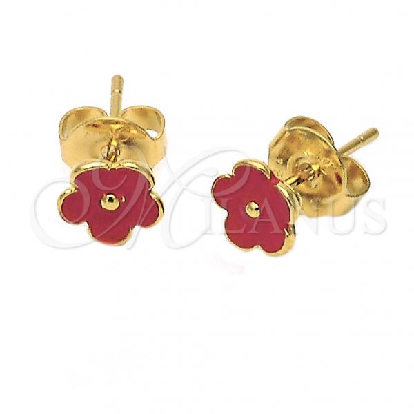 Oro Laminado Stud Earring, Gold Filled Style Flower Design, Red Enamel Finish, Golden Finish, 5.126.059 *PROMO*