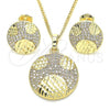 Oro Laminado Earring and Pendant Adult Set, Gold Filled Style with White Cubic Zirconia, Polished, Golden Finish, 10.233.0036.3