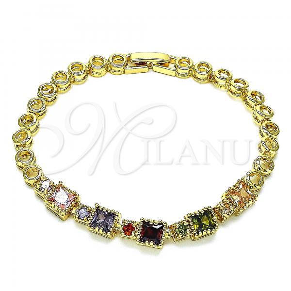 Oro Laminado Fancy Bracelet, Gold Filled Style with Multicolor Cubic Zirconia, Polished, Golden Finish, 03.283.0091.1.07