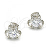 Sterling Silver Stud Earring, with White Cubic Zirconia and White Micro Pave, Polished, Rhodium Finish, 02.285.0018