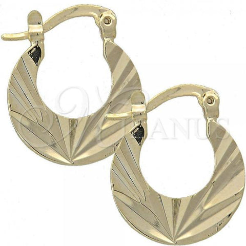 Oro Laminado Small Hoop, Gold Filled Style Leaf Design, Diamond Cutting Finish, Golden Finish, 5.145.026.2