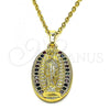 Oro Laminado Religious Pendant, Gold Filled Style Guadalupe Design, with Multicolor Micro Pave, Polished, Golden Finish, 05.284.0006