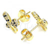 Oro Laminado Stud Earring, Gold Filled Style Butterfly Design, with Black and White Micro Pave, Polished, Golden Finish, 02.233.0022.1