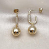 Oro Laminado Dangle Earring, Gold Filled Style Ball Design, with White Micro Pave, Polished, Golden Finish, 02.213.0709