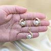 Oro Laminado Earring and Pendant Adult Set, Gold Filled Style with Ivory Pearl, Polished, Golden Finish, 10.379.0068