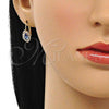 Oro Laminado Leverback Earring, Gold Filled Style Leaf Design, with Sapphire Blue and White Cubic Zirconia, Polished, Golden Finish, 02.122.0082.3