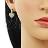 Oro Laminado Dangle Earring, Gold Filled Style Heart Design, with White Micro Pave, Polished, Golden Finish, 02.283.0087