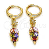 Oro Laminado Long Earring, Gold Filled Style Leaf Design, with Multicolor Cubic Zirconia, Polished, Golden Finish, 02.210.0005