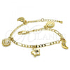 Oro Laminado Charm Bracelet, Gold Filled Style Sun and Star Design, Polished, Golden Finish, 03.63.2022.08