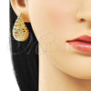 Oro Laminado Stud Earring, Gold Filled Style Teardrop and Hollow Design, Polished, Golden Finish, 02.195.0332