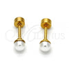 Stainless Steel Stud Earring, with Ivory Pearl, Polished, Golden Finish, 02.271.0011