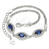 Sterling Silver Fancy Bracelet, with Sapphire Blue Cubic Zirconia and White Micro Pave, Polished, Rhodium Finish, 03.286.0016.2.07