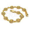 Gold Tone Fancy Bracelet, Flower and Rattle Charm Design, with White Crystal, Polished, Golden Finish, 03.270.0004.07.GT